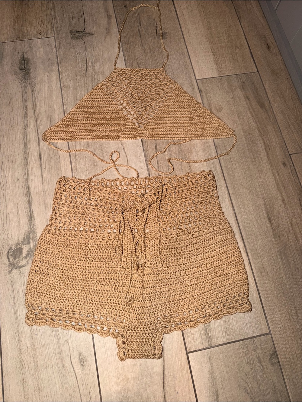 Festival or beach wear/ Crochet High-Waist Shorts & halter set